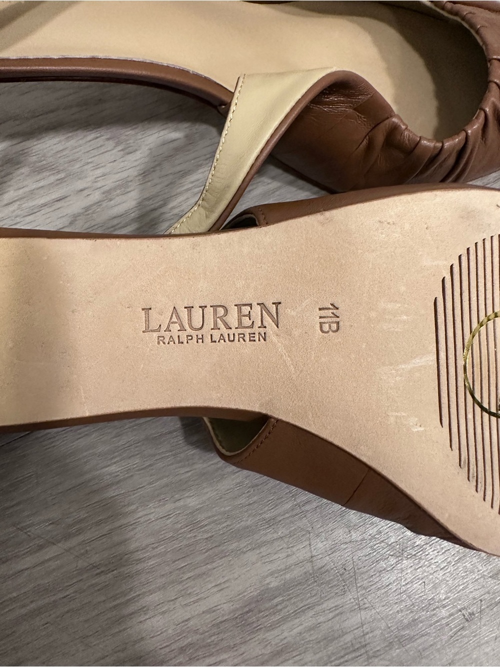 Lauren Ralph Lauren Lolah Tan Leather sling-back Kitten Heels Shoes New Sz 11 - Picture 7 of 9